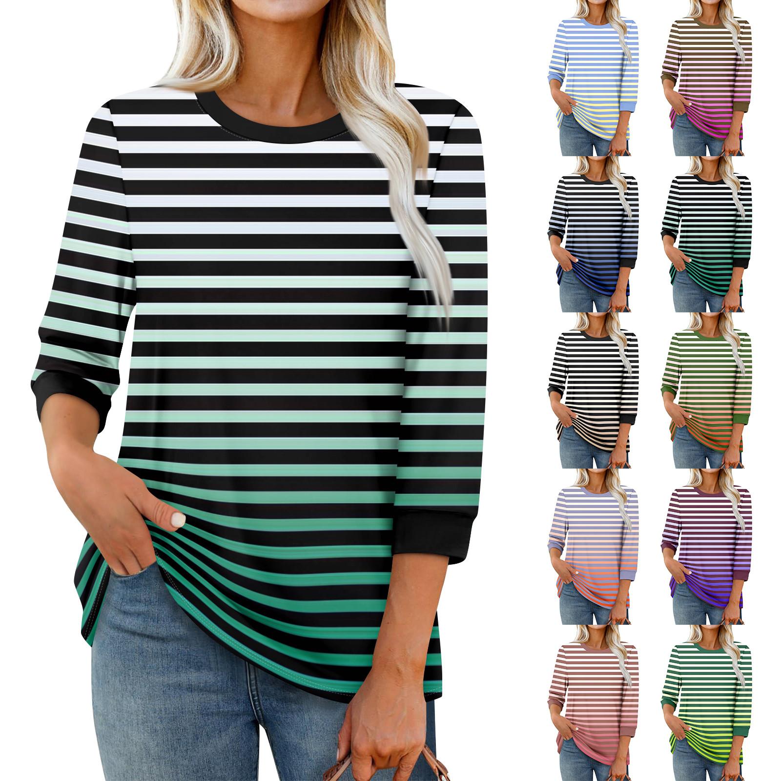 

Women s Fashion Casual Seven Sleeve T-Shirt Print Round Neck Top XL небо синє кольору