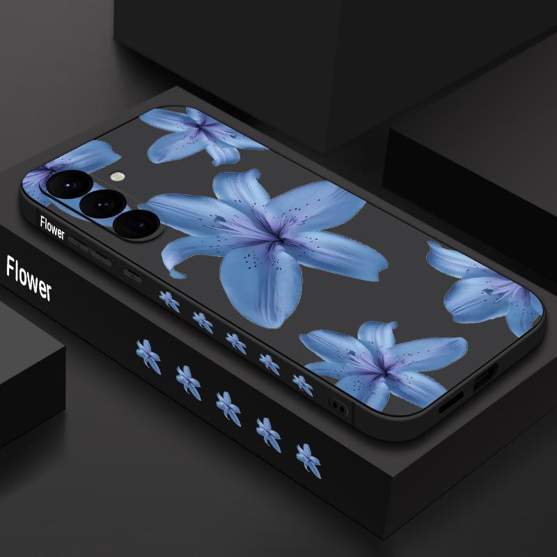 

М який TPU чохол-шнурок для телефону Samsung Galaxy S24 S25 FE S25 S23 S22 Ultra A17 A56 A16 A55 A25 A15 A36 A54 5G з принтом блакитних квітів Samsung Galaxy S21 Ultra чорний
