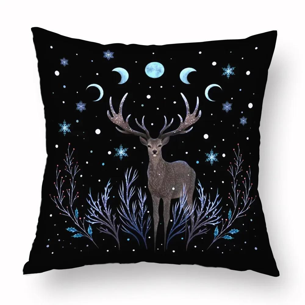 Vikama Moon Phases & Magical Creatures Pillow Covers Pattern Cushion Cover Suitable For Sofa Bedroom Car Pillow Cover Decor