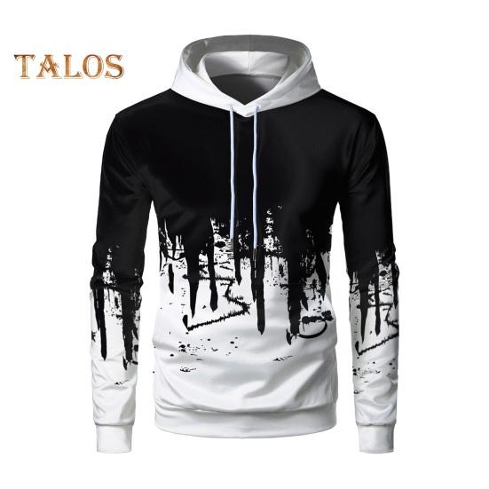 Frühling Herbst Herren Sport Hoodie 3D Kontrast Farbdruck Kordelzug Kapuze Lange Ärmel Elastische Bündchen Saum Outdoor Fitness Baseball Hoodie