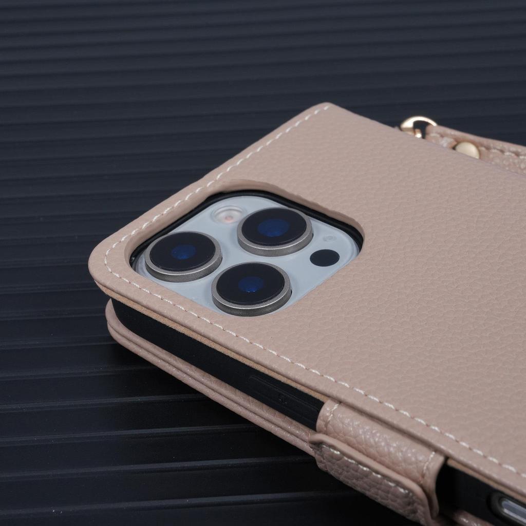 iPhone 17 Pro Max Reißverschluss Crossbody Handyhülle mit Lanyard & Spiegel Klapphülle