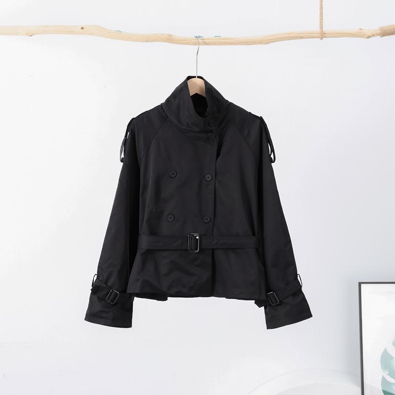 Stand Up Collar Lace-up Short Trench Coat Women's Long Sleeve Double Breasted Thin Slim Jacket Commuter Windbreaker 2025 Autumn Coatwear