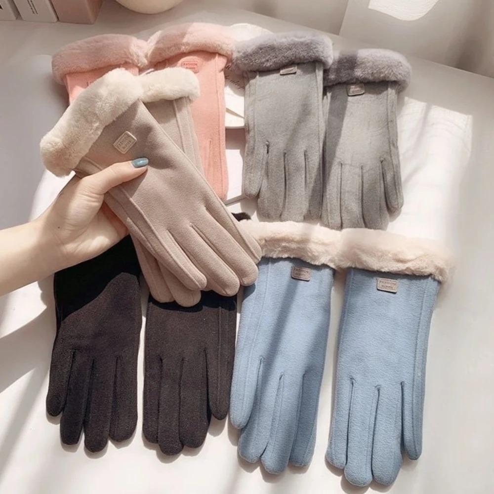 Damen Winterhandschuhe aus dickem Plüsch, modisch, warm, Wildleder, Outdoor, Guantes, Lady, Touchscreen, Fahrhandschuhe, Sport, Radfahren