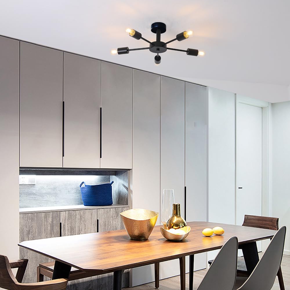 Herischen Nordic Pendant Retro Dining Room Stylish Hanging LED Ceiling Lighting Suitable for Tatami No Installation Required 5-Light Lamp, Room/Living