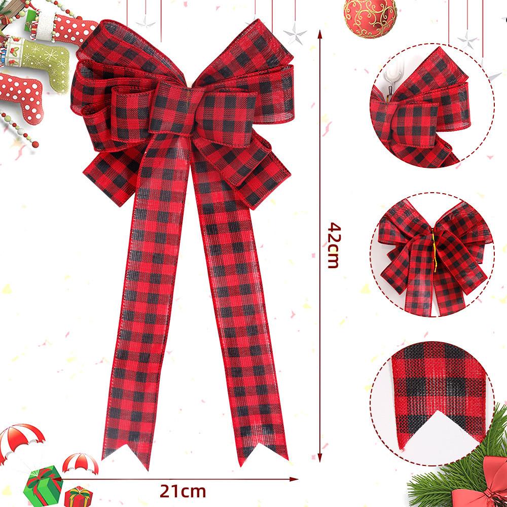 Handcrafted Christmas Decoration Red And Black Plaid Bow For Festive Tree Ornament