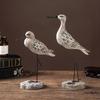 Yousheng 2 Pcs Wooden Seagull Figurine Coastal Lifelike Seabird Sculpture Nautical Animal Tabletop Ornament for Bedroom Living Room Home Office Desk