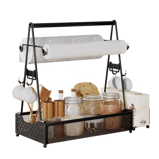 

Корзина для приправ для пикника с держателем для бумажных полотенец, большая вместимость, дизайн с ручкой чёрный