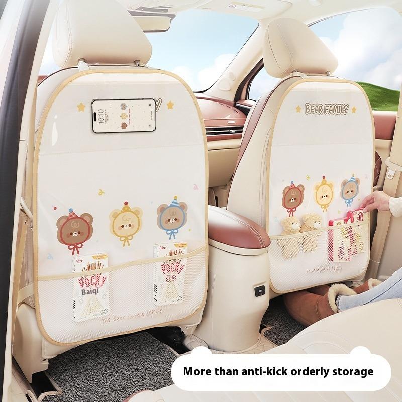Cartoon Car Seat Back Protector Waterproof Car Anti Kick Protector Back Seat Protector Kids With Bags Pvc Car Anti Kick Mat