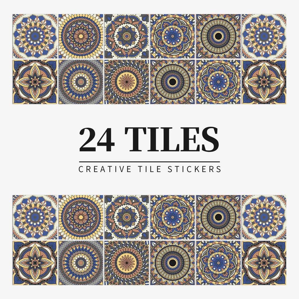 24Pcs Gray Moroccan Wall Sticker Art Water-Repellent Vinyl Peel And Stick Tile Sticker Home Decor Kitchen Bathroom