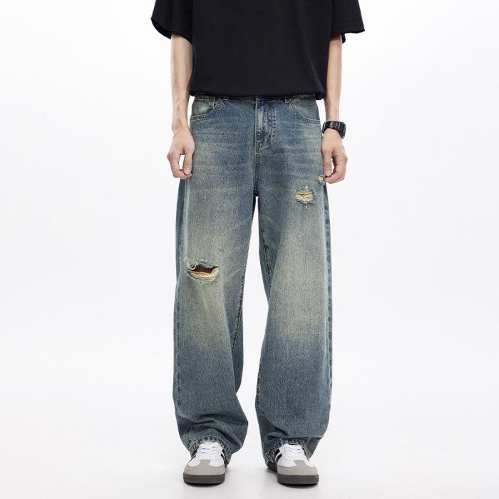 

Новые мужские джинсы свободного кроя с широкими штанинами в американском стиле хай-стрит, длинные брюки 40