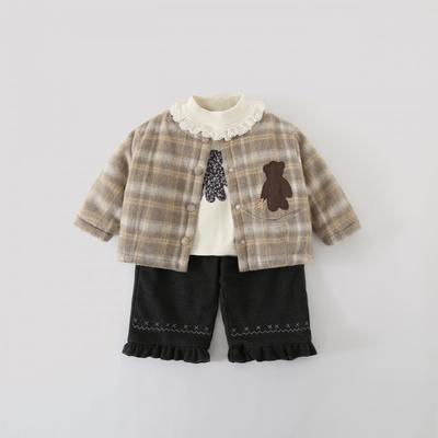 Girls Winter 3-Piece Outfit Set: Thickened Fleece-Lined Jacket Long Sleeve Top Warm Pants Toddlers 1-3Y