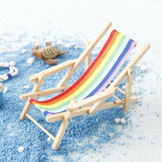 Mini Plážové křeslo Dekorace do domečku pro panenky Realistické Skládací Duhové Lehátko Miniaturní Simulované Plážové křeslo pro 1:12 nebo 1:6 domečků pro panenky