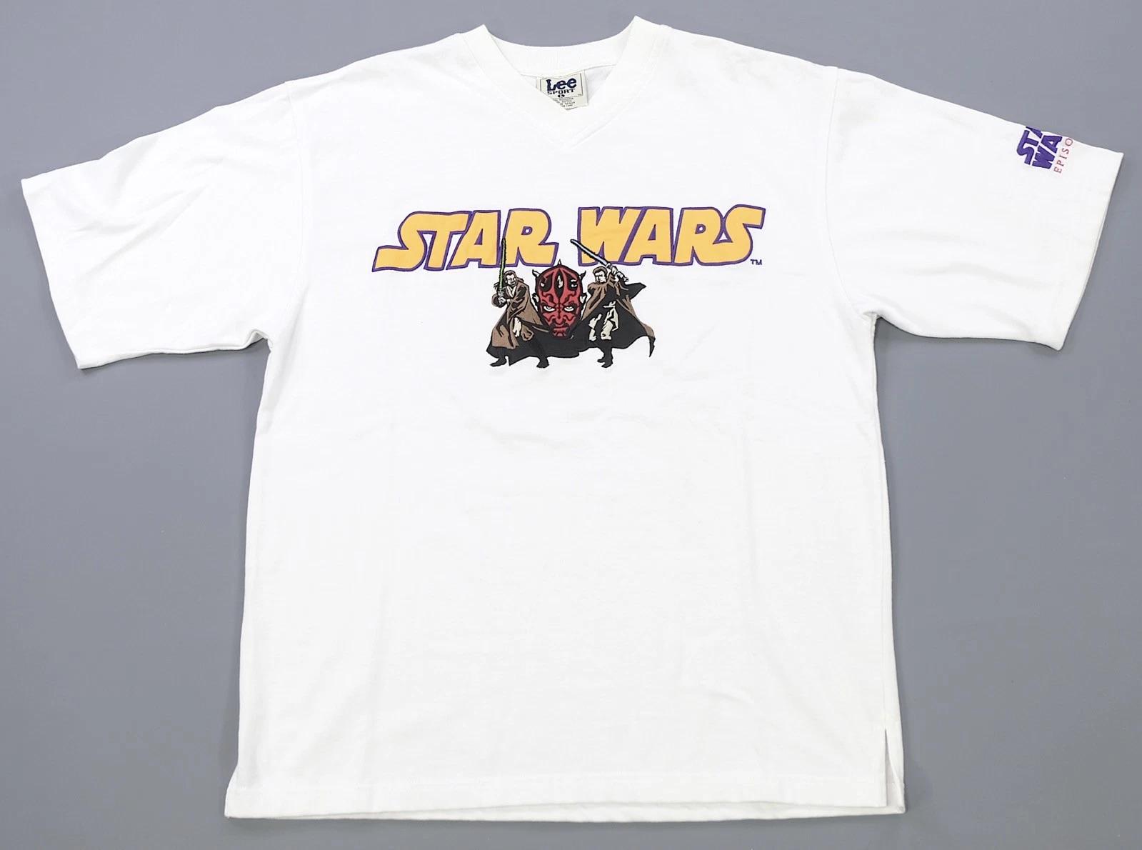 Rare VTG LEE SPORT Star Wars Episode 1 Darth Maul Obi-Wan T Shirt 90s White SZ L 2XL