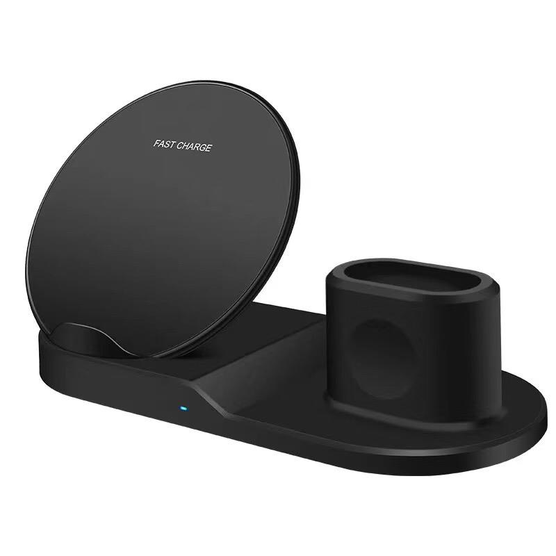 

3in1 Qi Wireless Fast Charger Dock Stand For Apple Watch Airpods iPhone X Xs чёрный