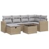 7 Piece Beige Poly Rattan Garden Sofa Set with Cushions