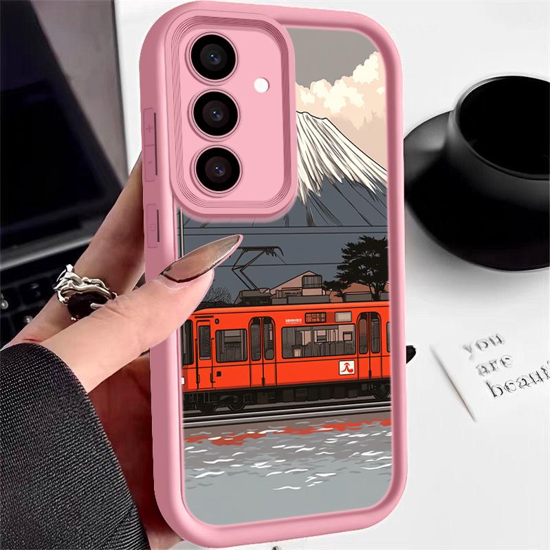 Husă mată cu model de tren de munte înzăpezit pentru Smausng S24 FE S23 Ultra S22 S21 A16 A15 A55 A35 A54 A34 Protecție lentile Husă moale TPU rezistentă la șocuri