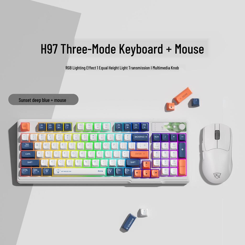 H97 Mechanical Keyboard: Wireless/Wired, RGB, Home/Office/Gaming, Three-Mode Bluetooth for Girls.
