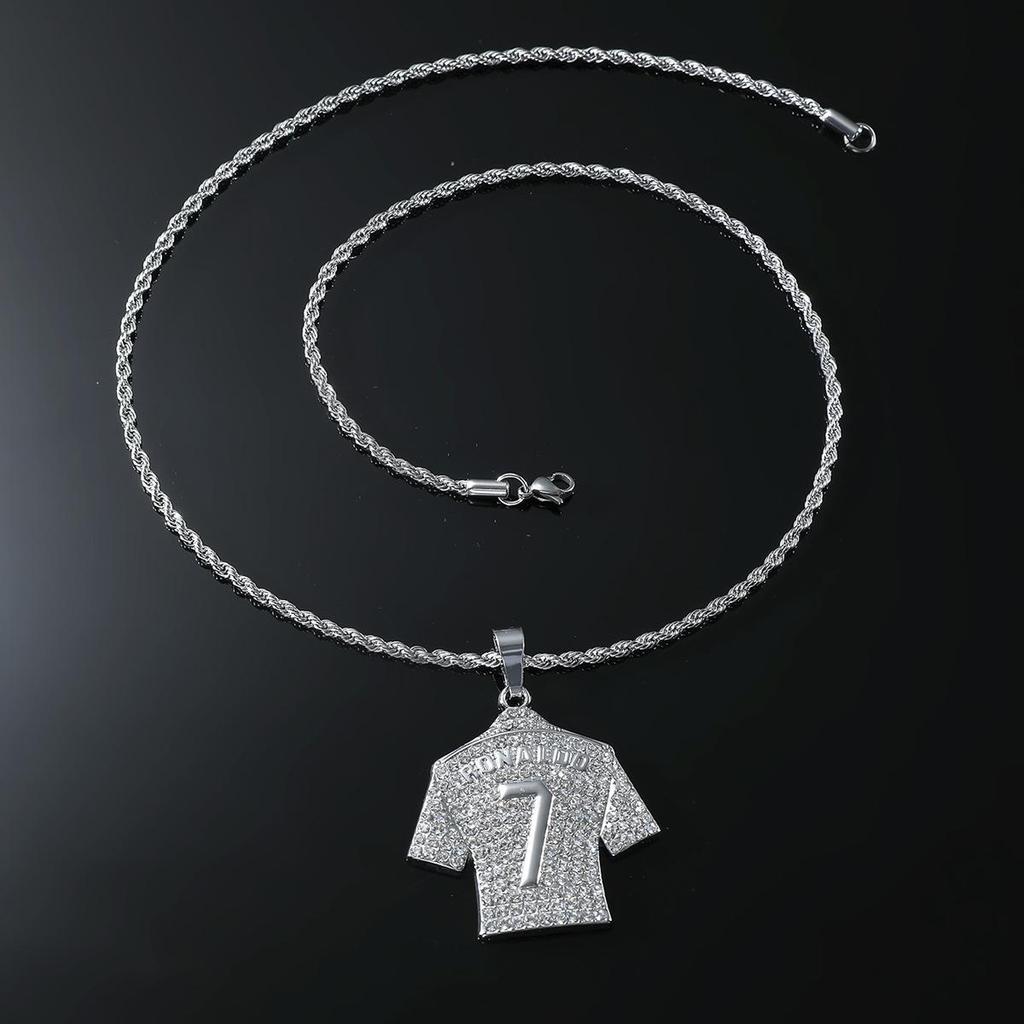 Hip-Hop Style Men's Alloy Pendant Necklace with Rhinestone 7 Jersey Design (2019 Edition)