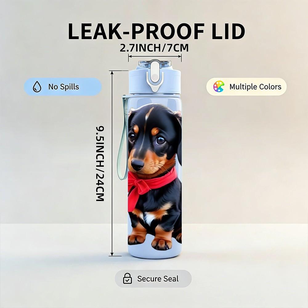 1PC Red Collar Dachshund Dog Print 750ml Color Plastic Sports Water Bottle Leakproof Flip Straw Lid Suitable for Sports Office Home Use