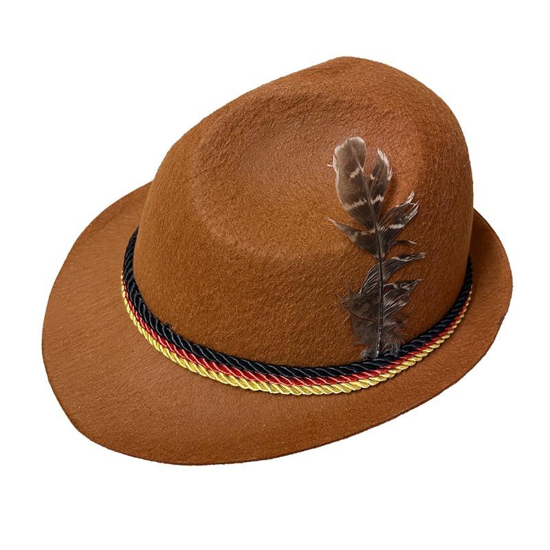 Oktoberfest green jazz hat, grey non-woven styling jazz feather party hat performance hat