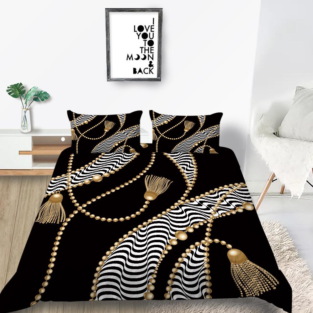 Klassische Luxusbettwäsche, luxuriöser Druck, Bettbezug, Kissenbezug, 2 oder 3 Doppelbetten in voller Größe, Mikrofaserstoff, weich, waschbar, mit Reißverschluss, Heimdekoration