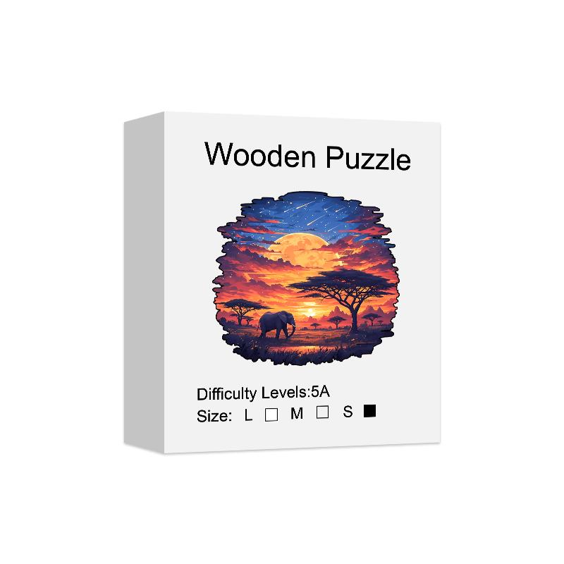 Sunset scenery on the grassland Wooden Puzzle, High Difficulty Toys Puzzle, Concentration Training For Adults