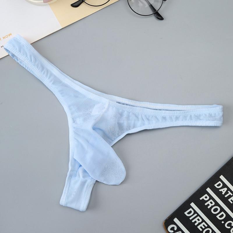 1Pc Thong Panties Nylon Briefs Sheer Bulge Pouch Underwear Ice Silk Sexy G-string Men's
