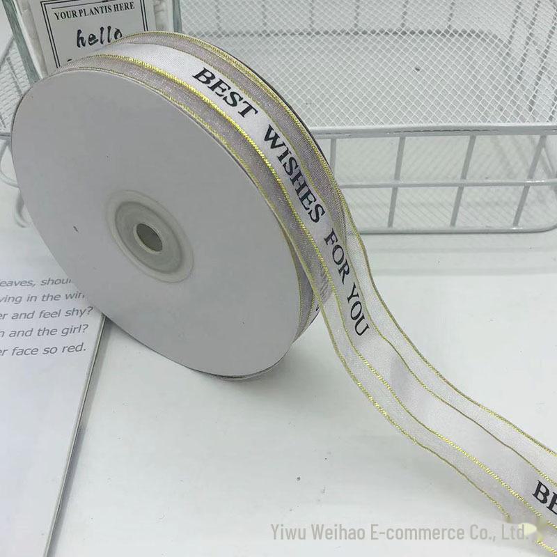 2,5 cm Transparentes Schneegarnband mit englischem und koreanischem Design für Kuchen-, Geschenkboxschleifen