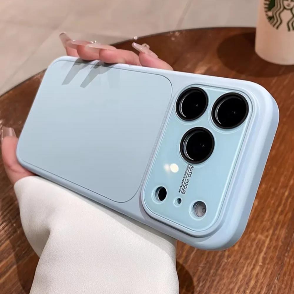 Large Window Candy Pure Color Case for For Iphone 16 17 Pro Max 1 14 13 With Lens Film Liquid Silicone Shockproof PC Cover