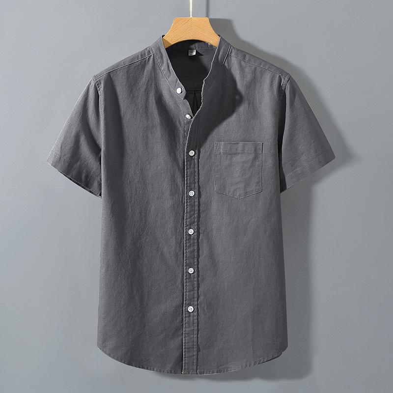 Linen shirt men s short-sleeved shirt loose men s Chinese style summer cotton and linen men s casual jacket top M темно-серого