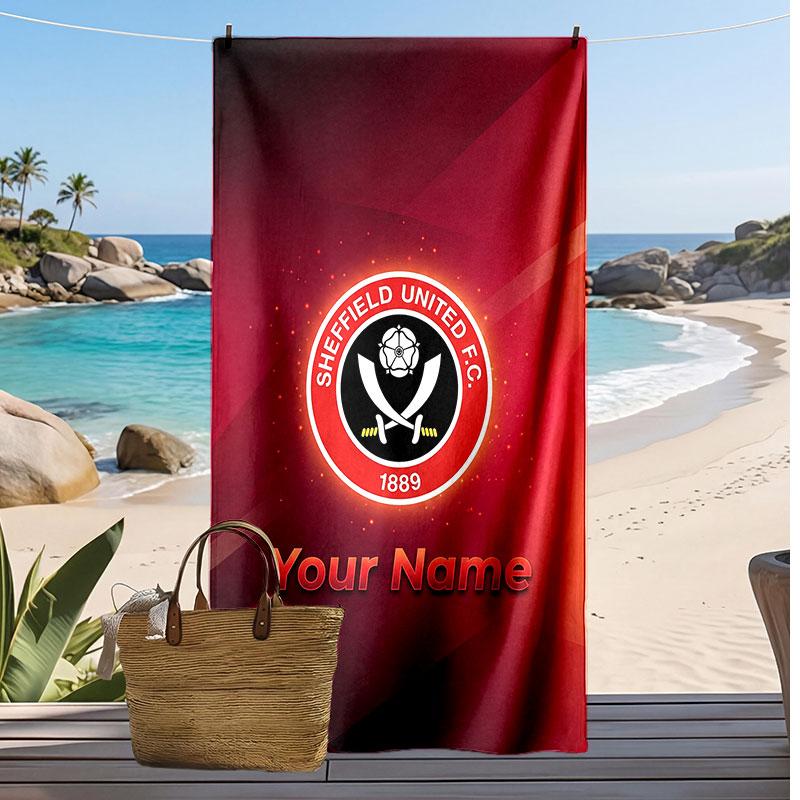 Sheffield United FC Personalized Printed Beach Towel Soccer Logo Support Custom Name Text Absorbent Towel For Sport Travel Special Gift