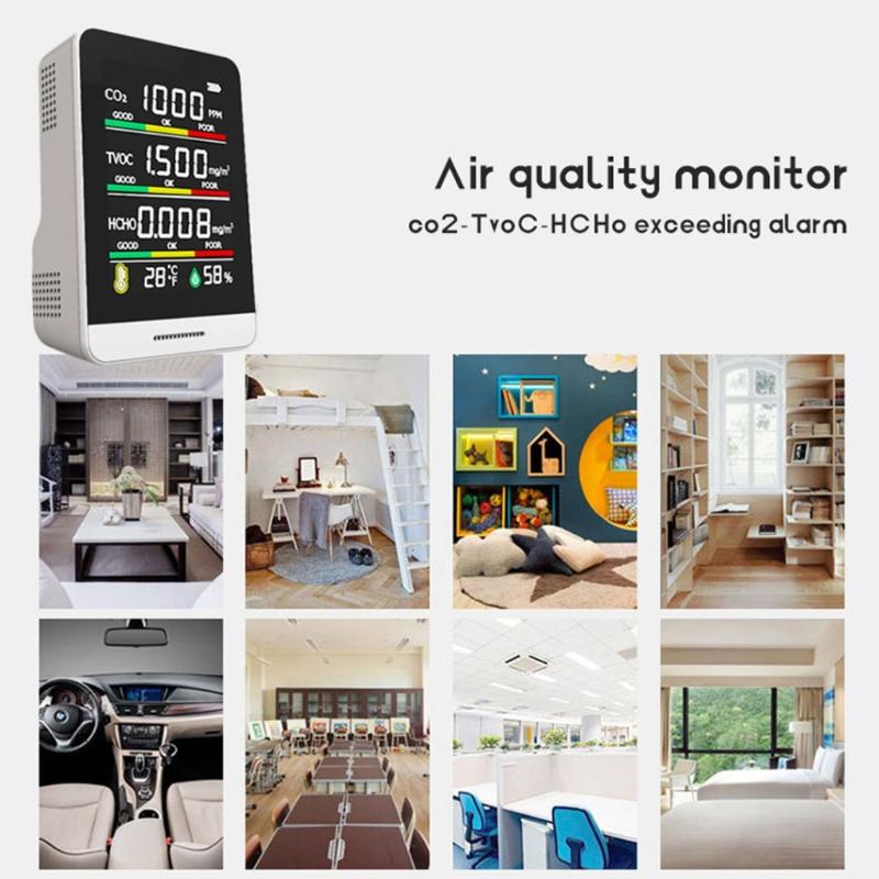 CO2 Formaldehyde Meter Temperature and Relative Humidity Carbon Dioxide Detector Air Quality Monitor NDIR Channel Sensor