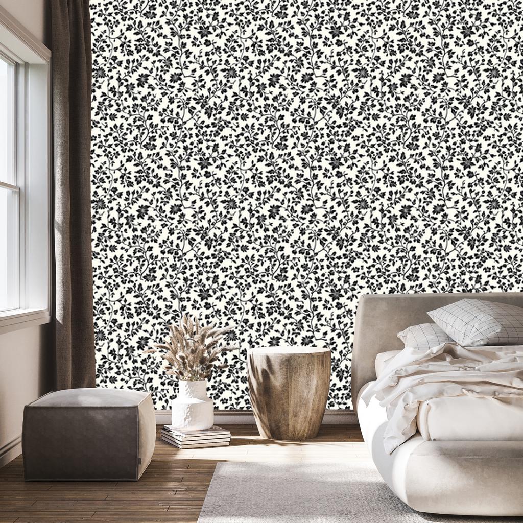 Wallpaper Black and white flowers gray, soft shapes 50x1000