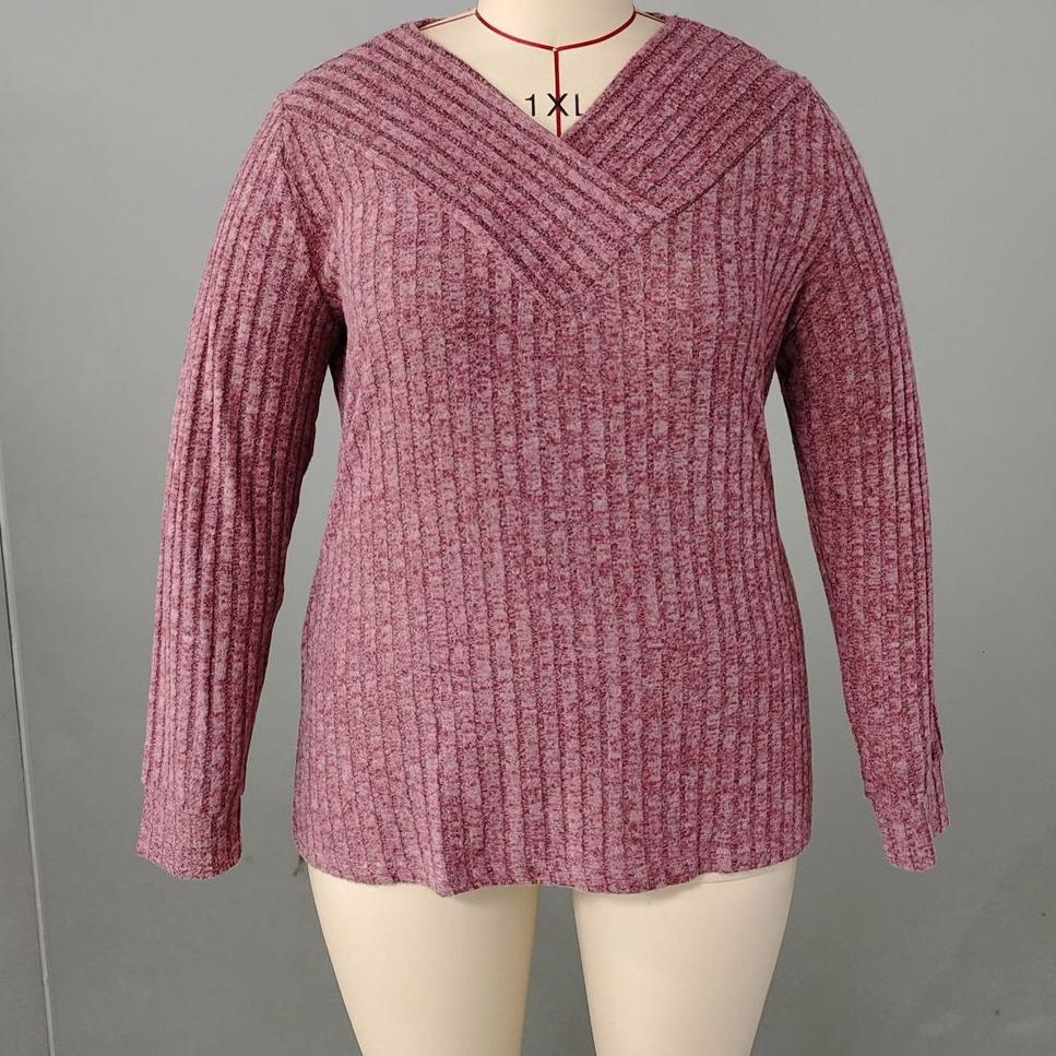 Dámský podzimní zimní svetr Velká velikost XL~5XL Svetry s dlouhým rukávem Výstřih do V Ležérní Top Žebrované Pletené košile Ženy