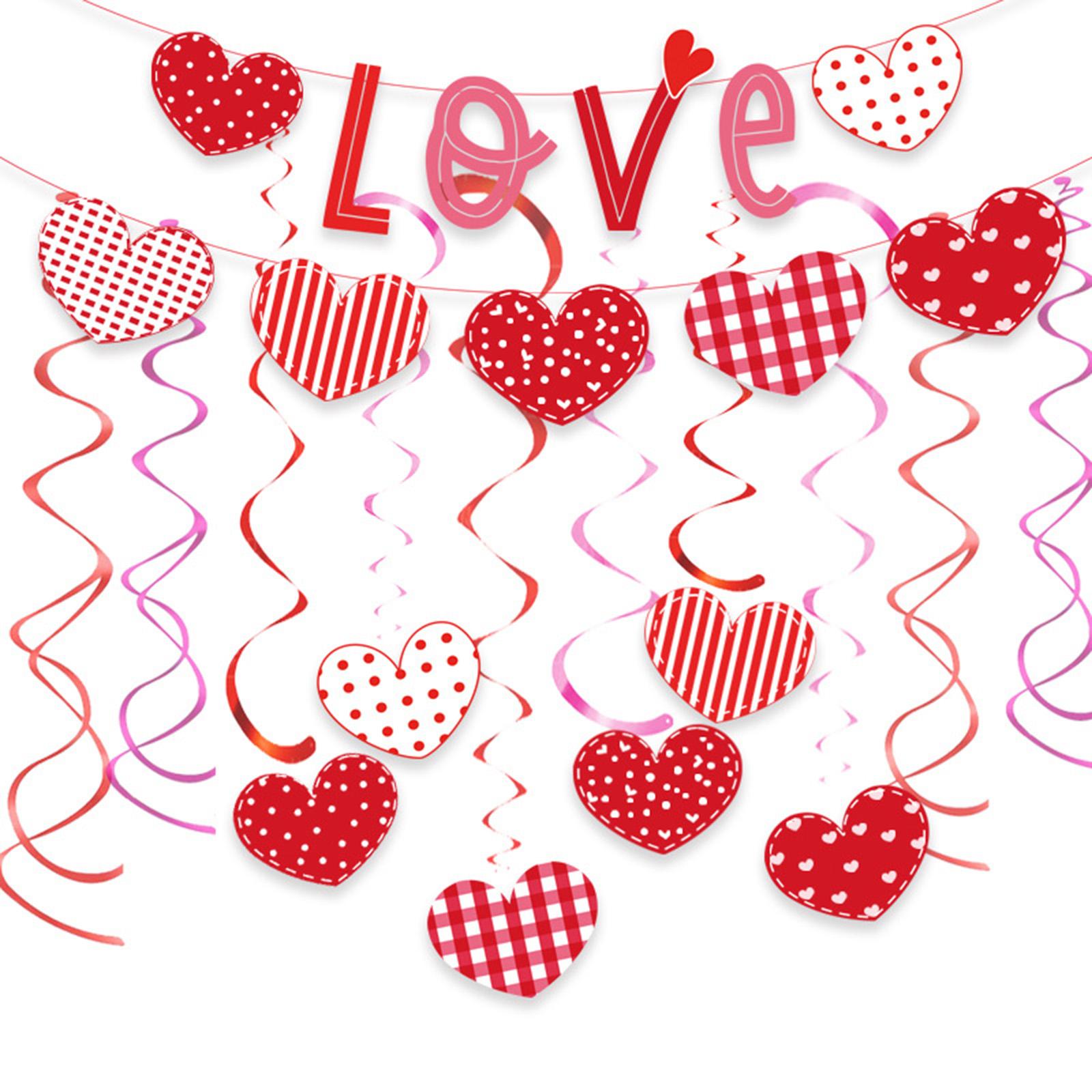 Heart Design Spiral Pull Flag Flower Spiral Garland for Valentine Day Wedding Party Decorations