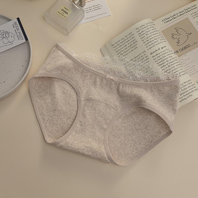 Damen Frühling und Herbst Spitze Rand Reine Baumwolle 10A Bakteriostatisch Erweiterter Schritt Hüfte Mittlere Taille Dreieck Slip