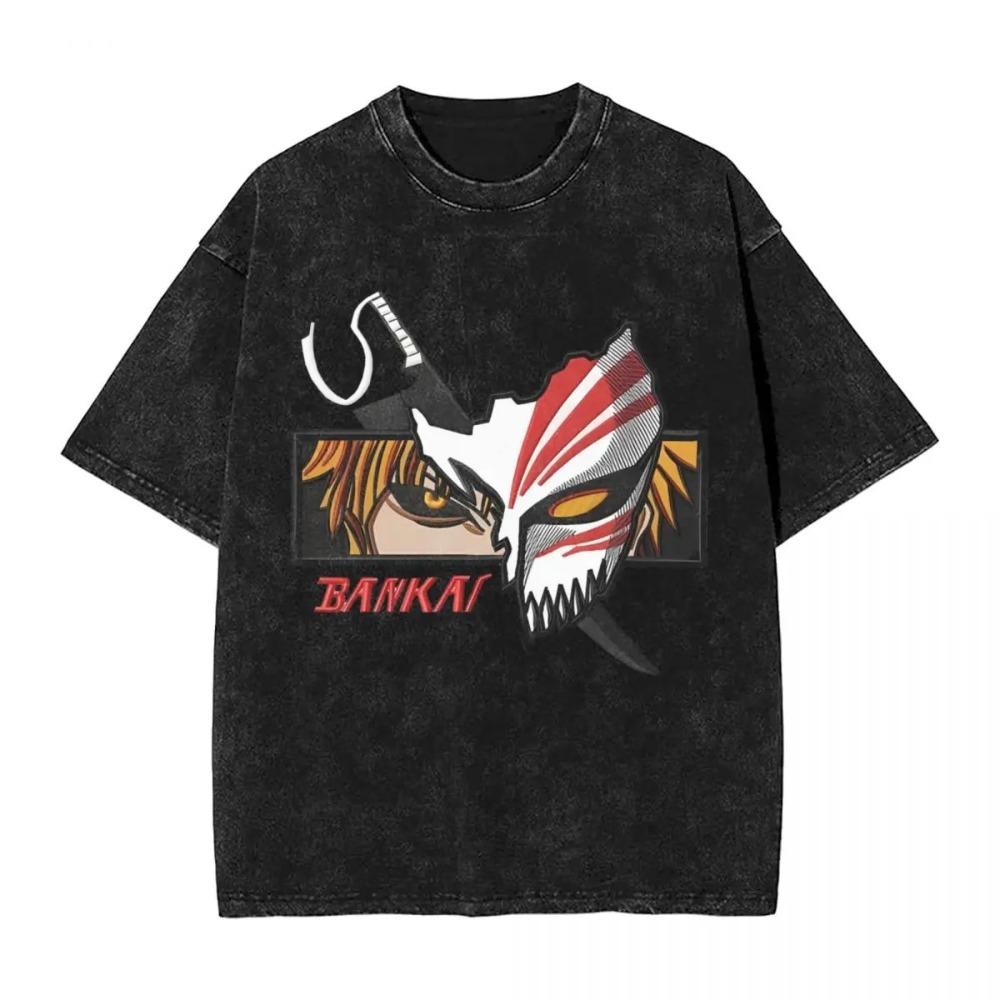 Bleach Kurosaki Ichigo Full Hollow Form Silhouette Vintage Washed Oversized T-Shirt | Unisex Anime Streetwear Tee