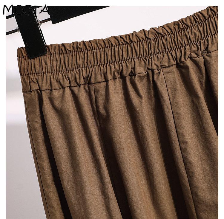 MOJTA Women's Clothing High Waist Spring Autumn Plus Size Thin A-line Skirt Loose Casual Mid-length Skirt