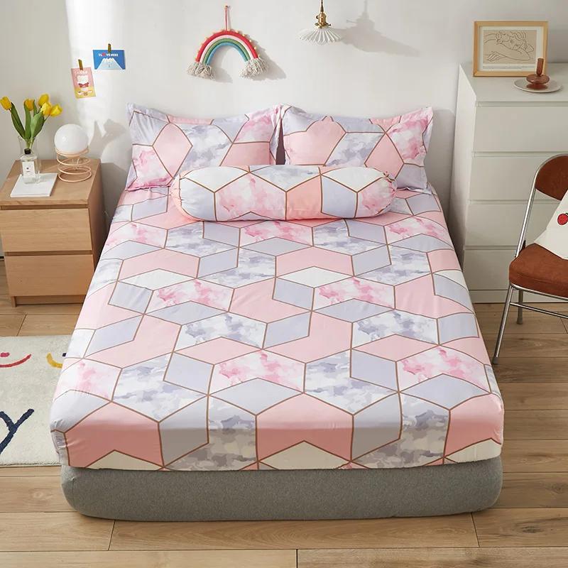 

Pink Marble Texture Fitted Sheet Kawaii Bedding Geometric Mattress Protector Set for Girls Women 1 Fitted Sheet 2 Pillowcases 120x200x25cm 3pcs