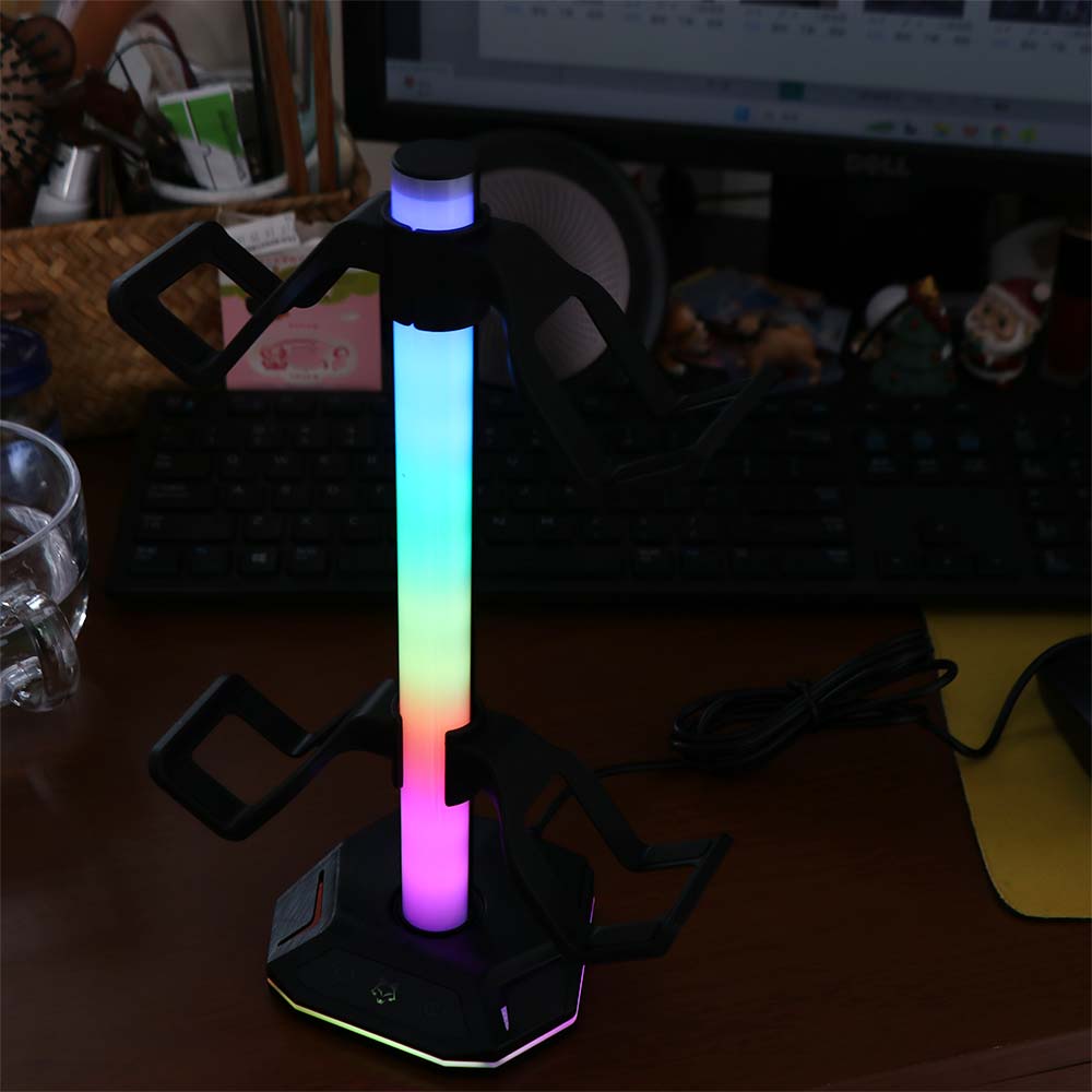 Black Gaming Headset Display Rack Dual USB Ports Controller Holder Headphone Bracket for Home