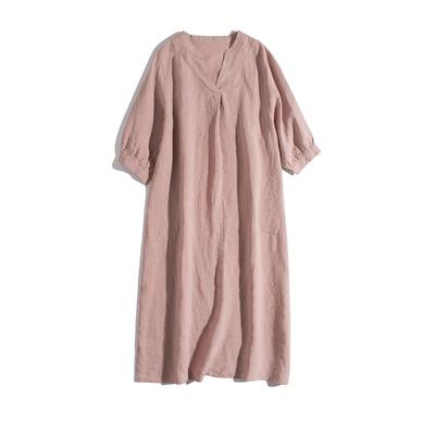 Retro Simple Loose Slim Collar Five-point Sleeve Dress Woman
