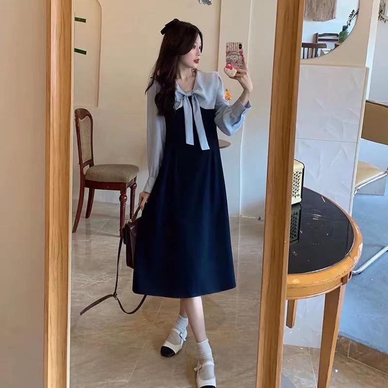 Korean atmosphere, wearing temperament, strap dress, children's early autumn new academic style suit, long dress