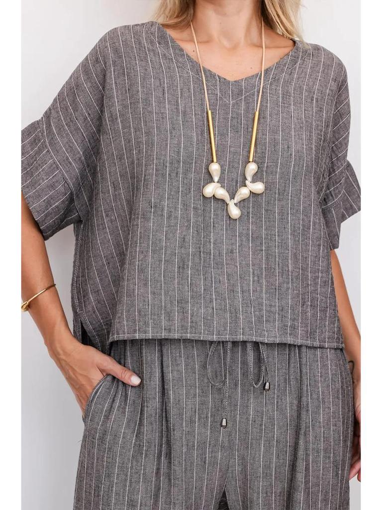 2025 Women's Striped Retro Casual Summer Two-Piece Set