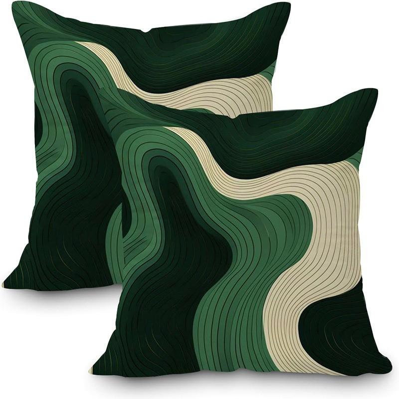 

2pcs Green Abstract Wave Pillow Covers Plush Fabric Soft Double-Sided Printed Sofa Warm Winter Home Gift Pillow Cover Home Decor зелёный
