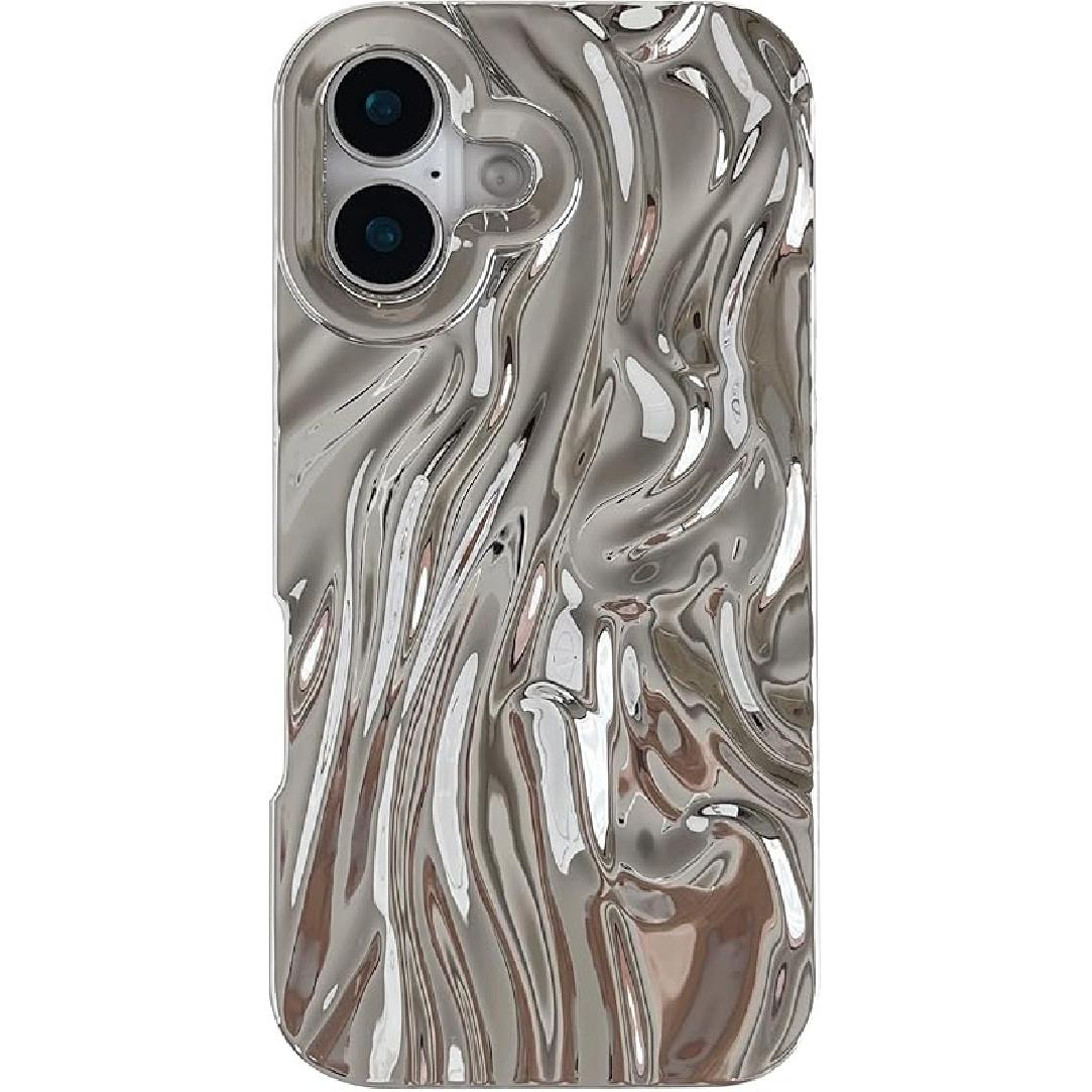 Caseative for iPhone 16 Case,Pleated Water Ripple Chrome Wave Pattern Soft Compatible with iPhone Case (Silver,iPhone 16) серебряный