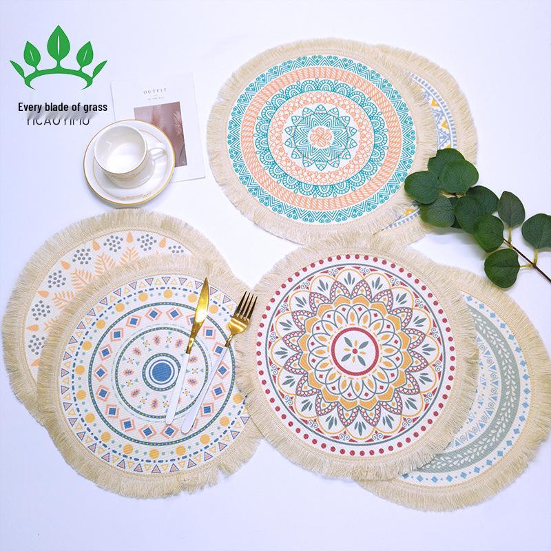 Bohemian Woven Cotton Tassel Placemat & Heat-Resistant Pad