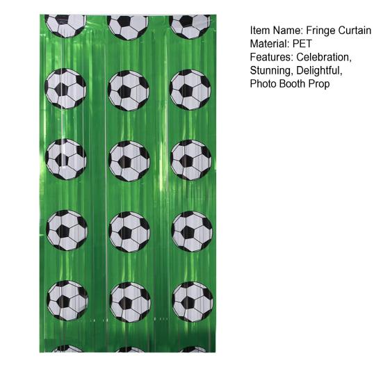 Futbol Partisi Folyo Püsküllü Perde Dekorasyonu 3,28 x 6,56 Ft Yeşil Beyaz Sim Saçaklı Arka Plan Banner Fotoğraf Kabini Aksesuarları Spor Temalı Parti İçin