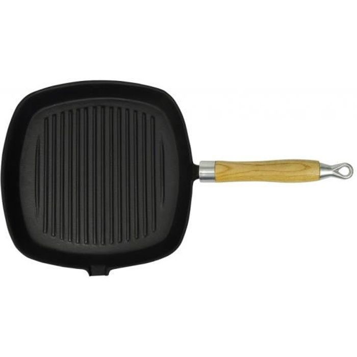 Square Cast Iron Grill Pan - VIDAXL - with Wooden Handle - 25 X 25 Cm - for All Energy Types