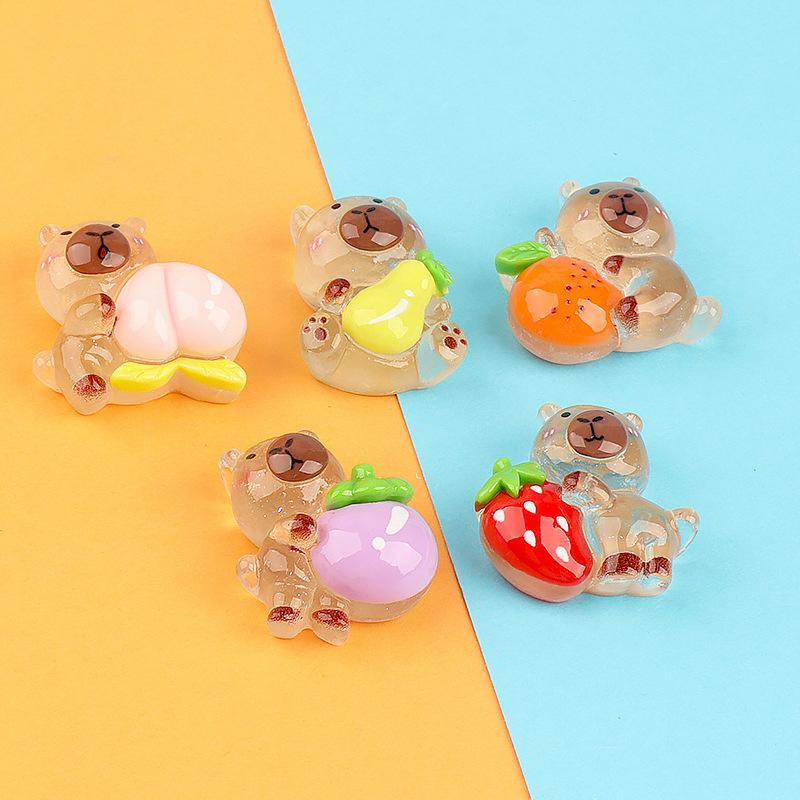Kawaii Luminous Capybara Car Ornaments Dollhouse Mini Scene Decor Micro Landscape Ornaments Diy Desktop Decoration Toys