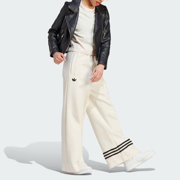 Adidas Originals Adicolor Neuclassics Pruhované Logo Vyšívané Elastický Pas Široké Nohavice Pletené Tepláky Dámské Spodky Zázračně Bílá IM1834